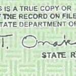 Obama birth certificate misspelling and whimsical signature. A new Obama eligiblity affidavit says that this registrar's stamp was pasted on.