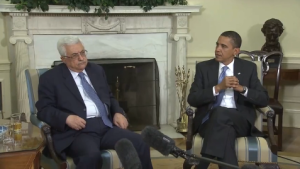 Mahmoud Abbas enjoys our alien President's ear.